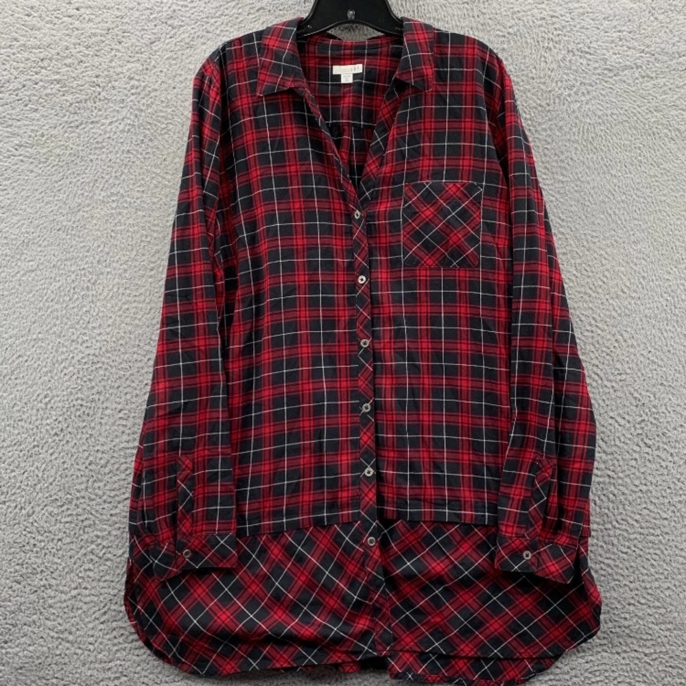 J. Jill Red and Black Plaid Button Down Shirt XL Tall